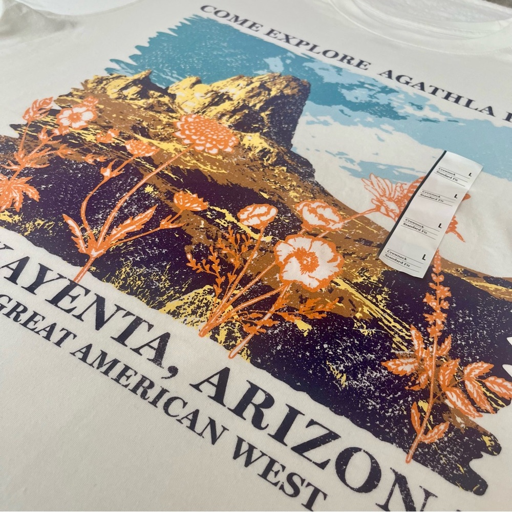 White Graphic T-Shirt with Agathla Peak Design, Men's Fit - Picture 3 of 8